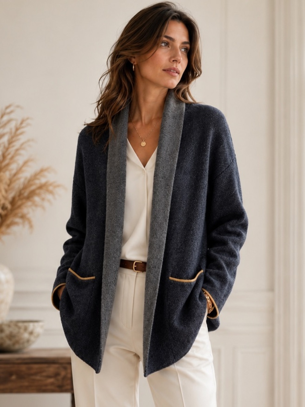 Benedetta B Merino Wool Blend Open Front Cardigan